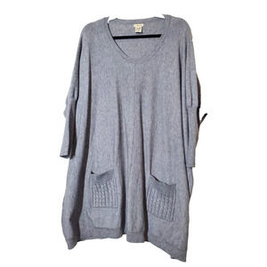 Escio Womens Oversized Small Sweater Tunic Scoopneck Pockets Gray Viscose Dolman